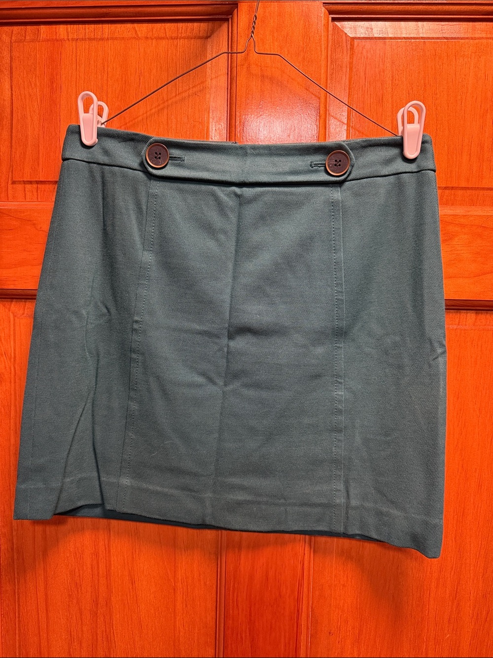 LOFT Forest Green A-Line Skirt with Button Waist Detail